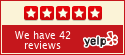 Yelp rating: 42 reviews, five stars